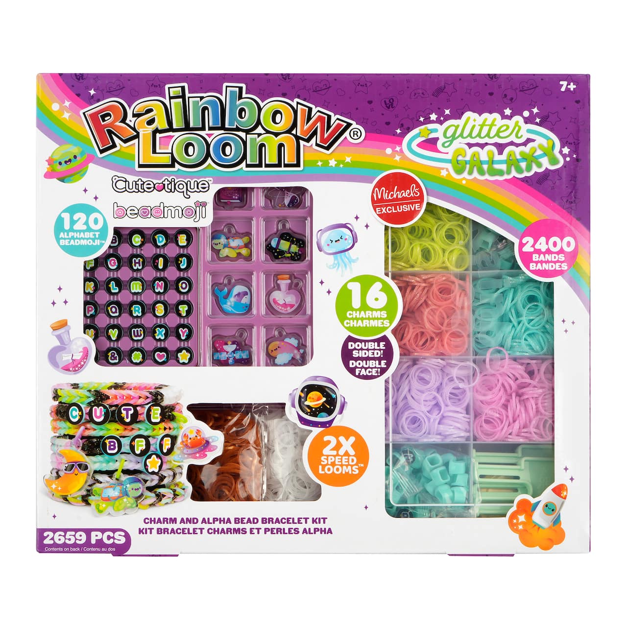 Rainbow Loom&#xAE; Glitter Galaxy Charm &#x26; Alpha Bead Bracelet Kit